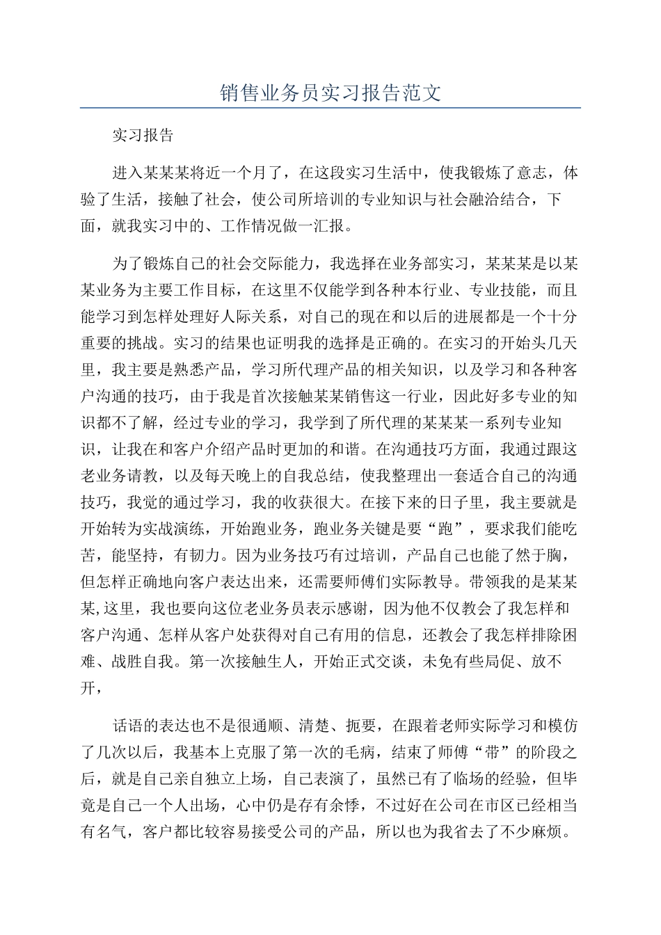 销售业务员实习报告范文_第1页
