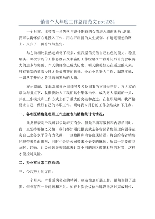 销售个人年度工作总结范文ppt2024