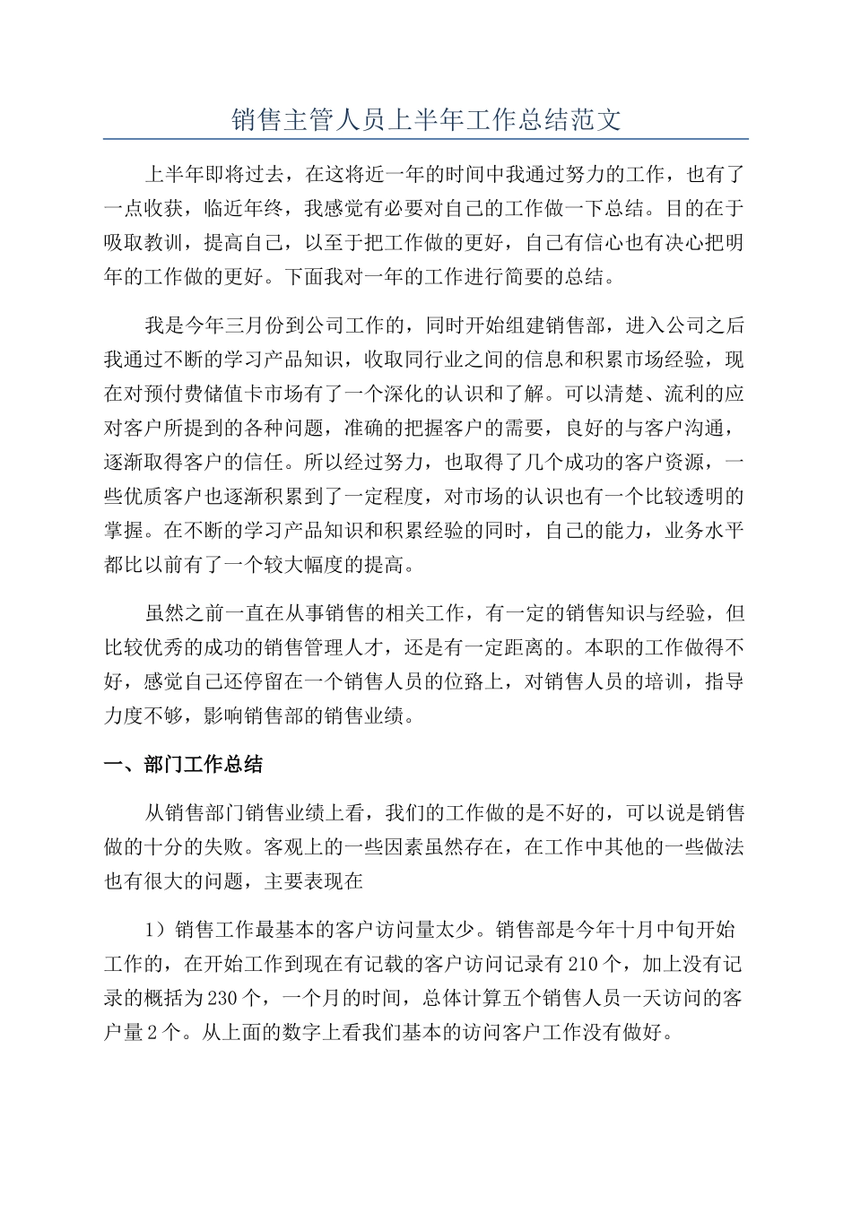销售主管人员上半年工作总结范文_第1页