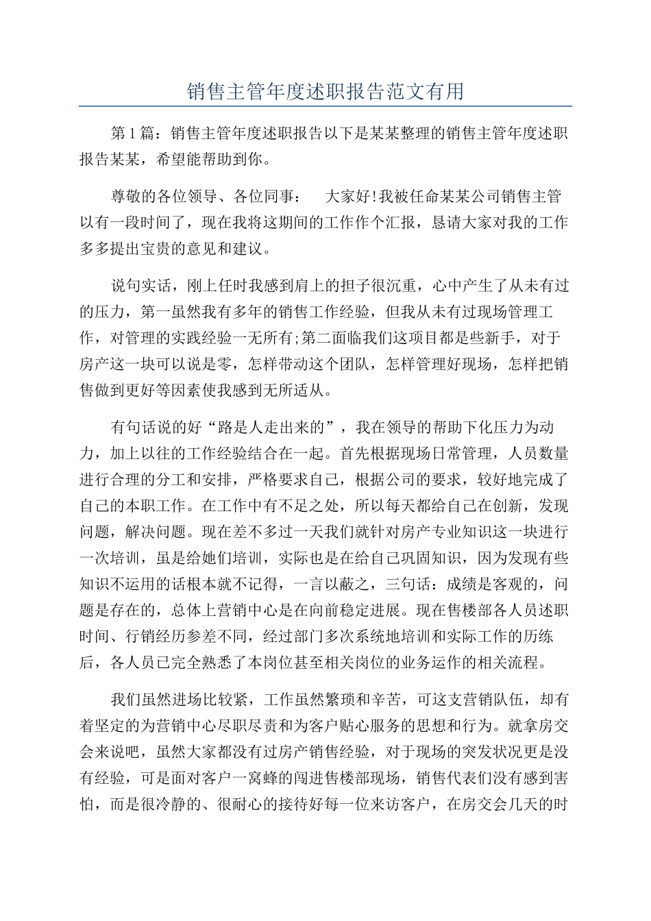 销售主管年度述职报告范文实用_第1页