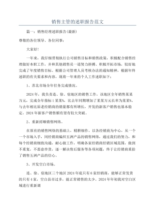 销售主管的述职报告范文