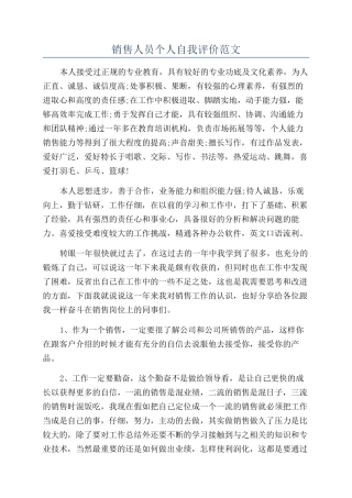 销售人员个人自我评价范文