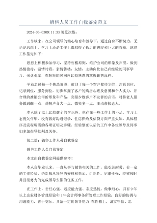 销售人员工作自我鉴定范文