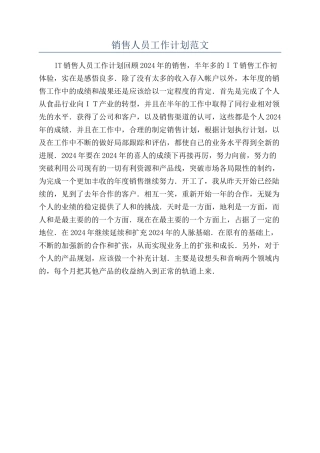 销售人员工作计划范文