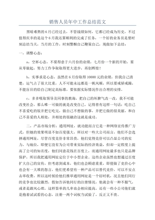 销售人员年中工作总结范文
