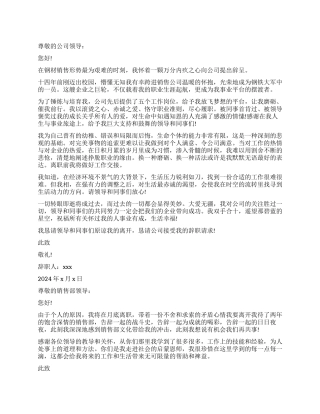 销售人员年终辞职报告个人模板