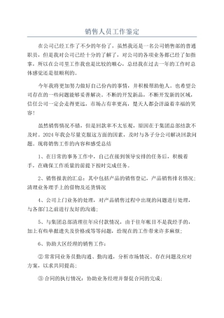 销售人员工作鉴定