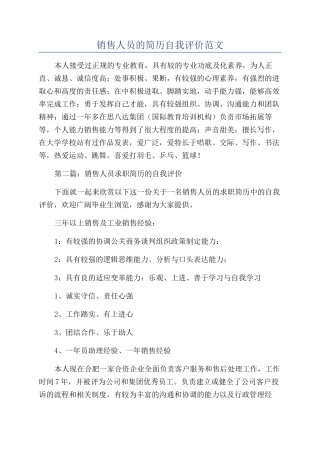 销售人员的简历自我评价范文
