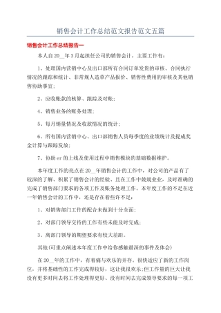 销售会计工作总结范文报告范文五篇