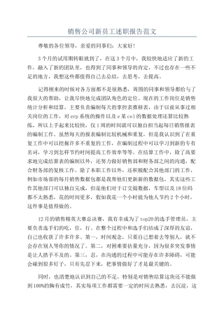 销售公司新员工述职报告范文