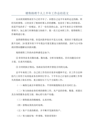 销售助理个人上半年工作总结范文