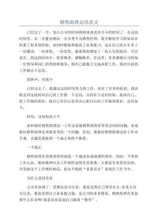销售助理总结范文