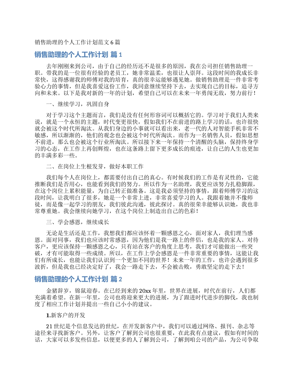 销售助理的个人工作计划范文6篇_第1页
