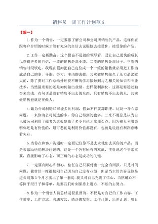销售员一周工作计划范文