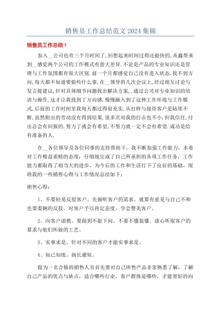 销售员工作总结范文2024集锦