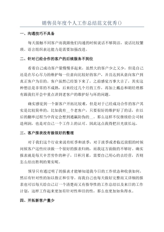 销售员年度个人工作总结范文优秀