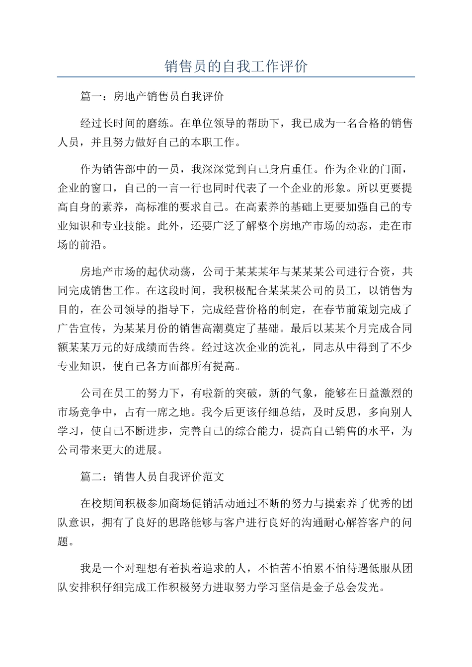 销售员的自我工作评价_第1页