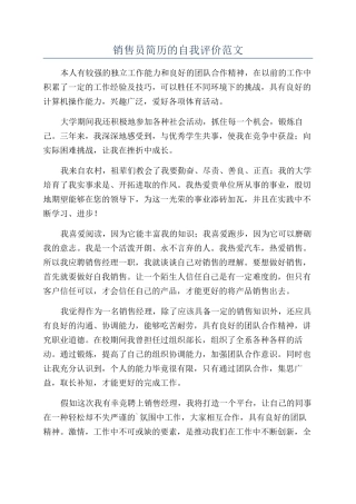 销售员简历的自我评价范文