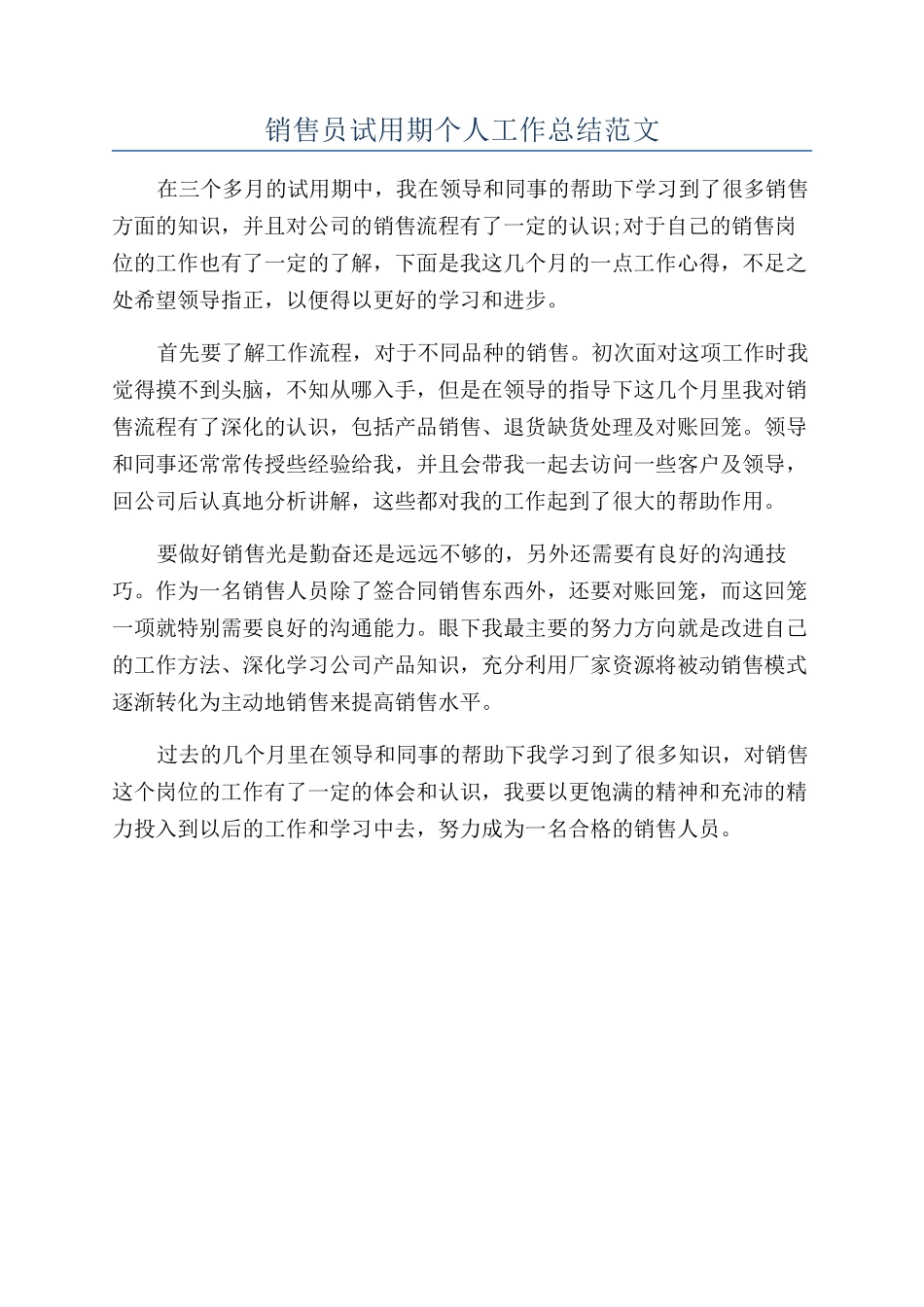 销售员试用期个人工作总结范文_第1页