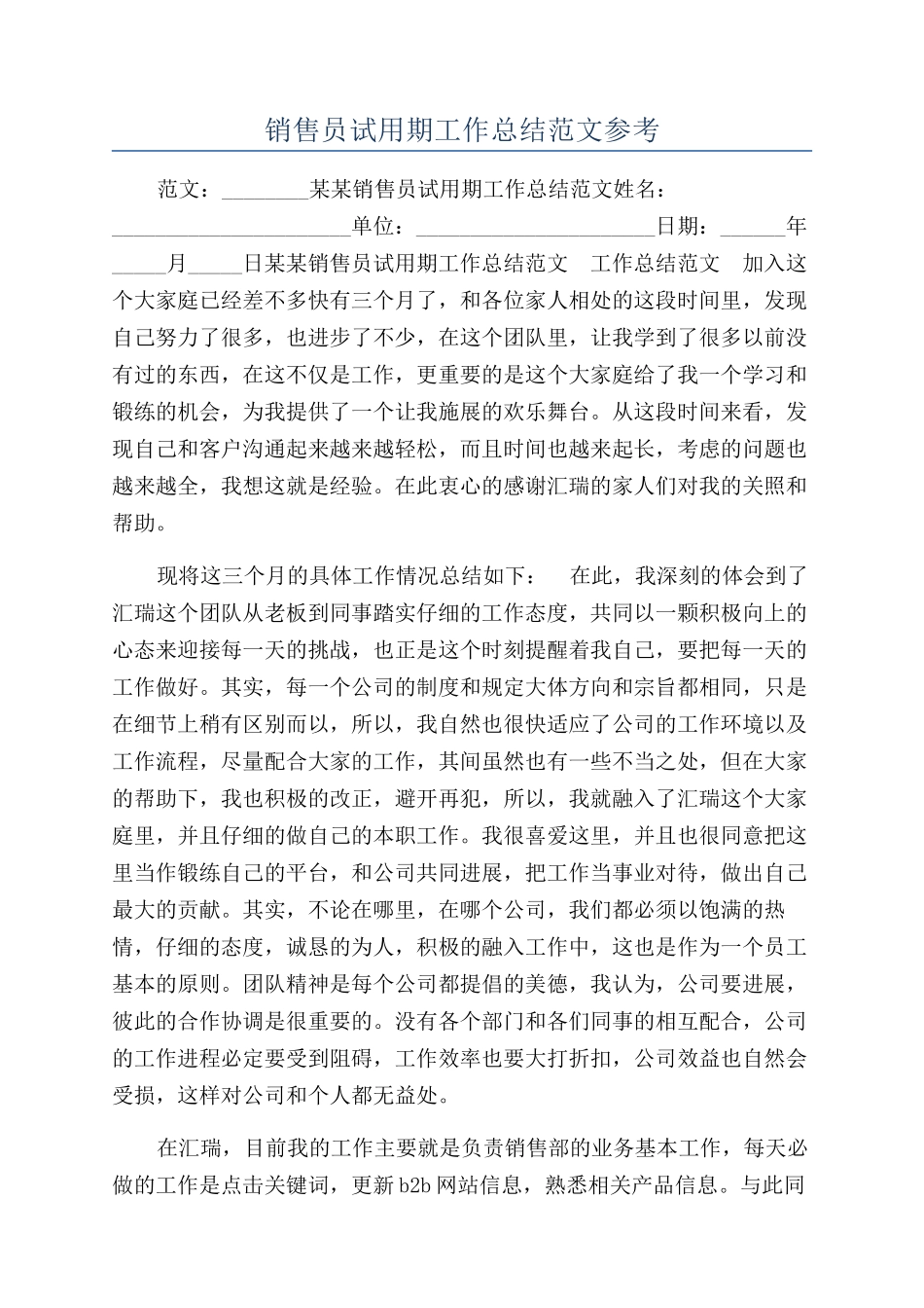 销售员试用期工作总结范文参考_第1页