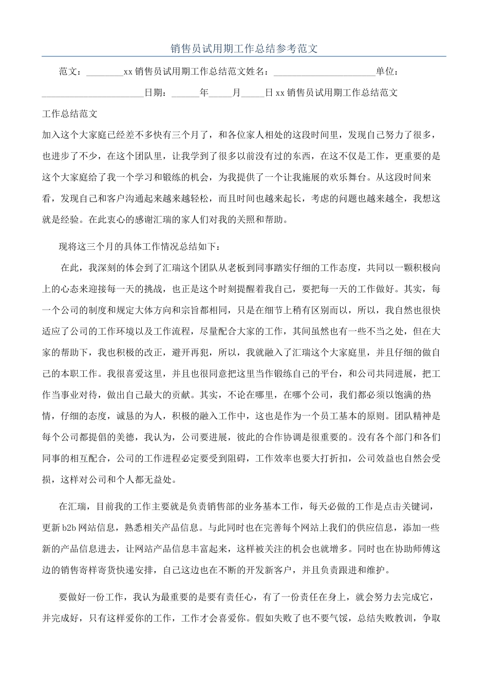 销售员试用期工作总结参考范文_第1页