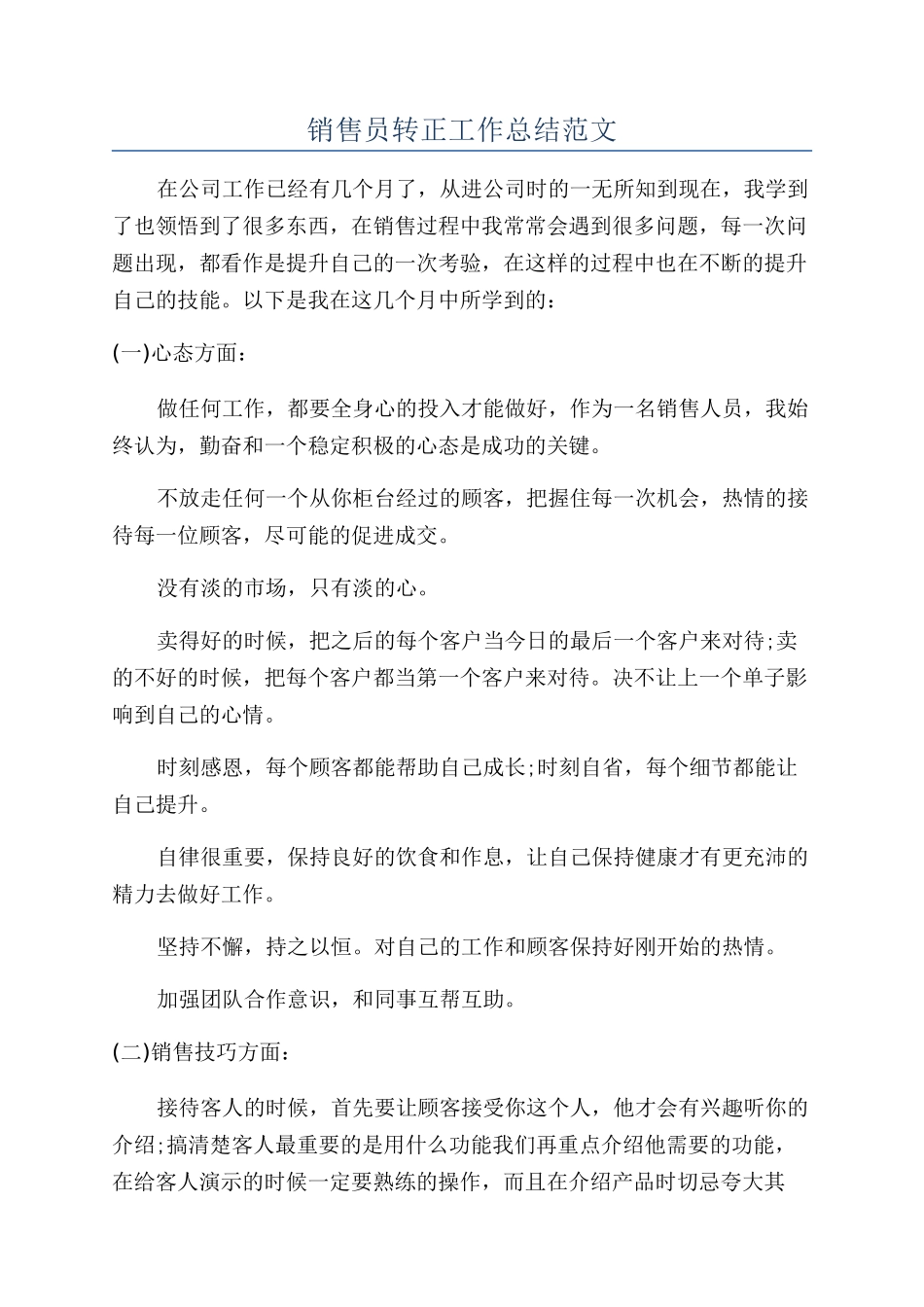 销售员转正工作总结范文_第1页