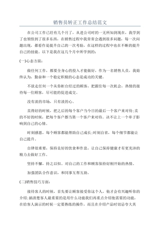 销售员转正工作总结范文