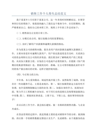 销售工作个人得失总结范文
