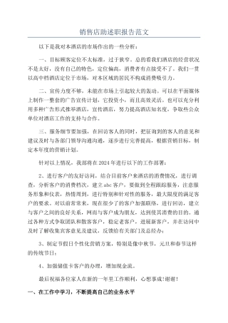 销售店助述职报告范文