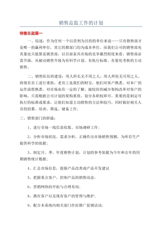 销售总监工作的计划
