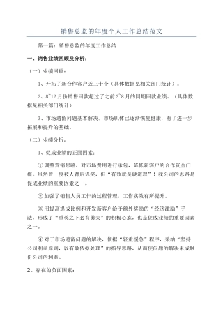 销售总监的年度个人工作总结范文