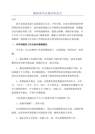 销售晋升自我评价范文