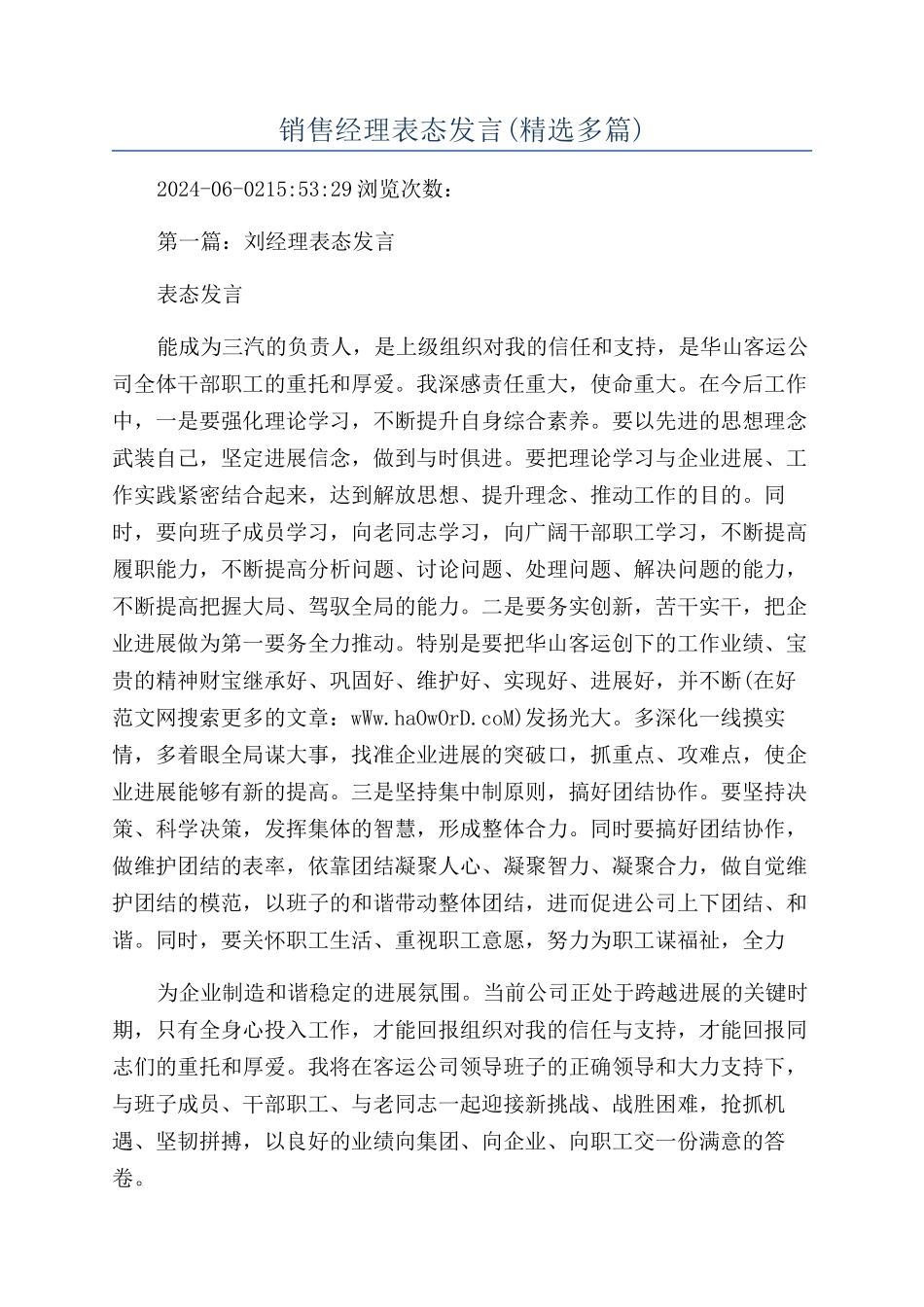 销售经理表态发言_第1页
