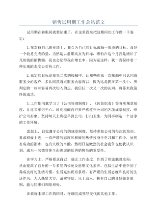 销售试用期工作总结范文