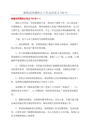 销售试用期转正工作总结范文700字