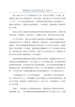 销售转正自我评价范文300字