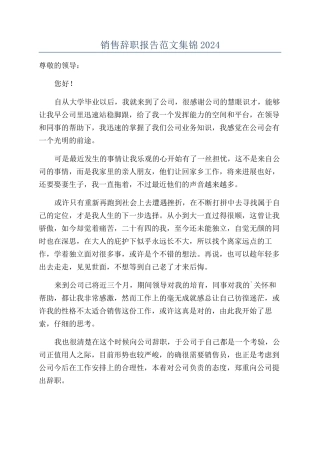 销售辞职报告范文集锦2024