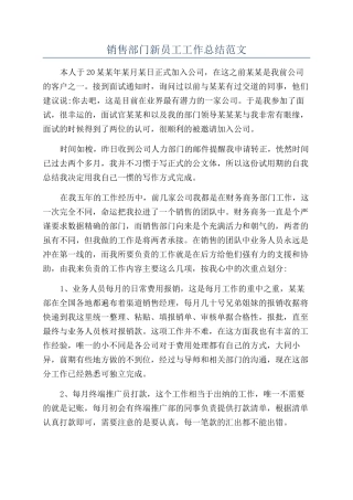 销售部门新员工工作总结范文