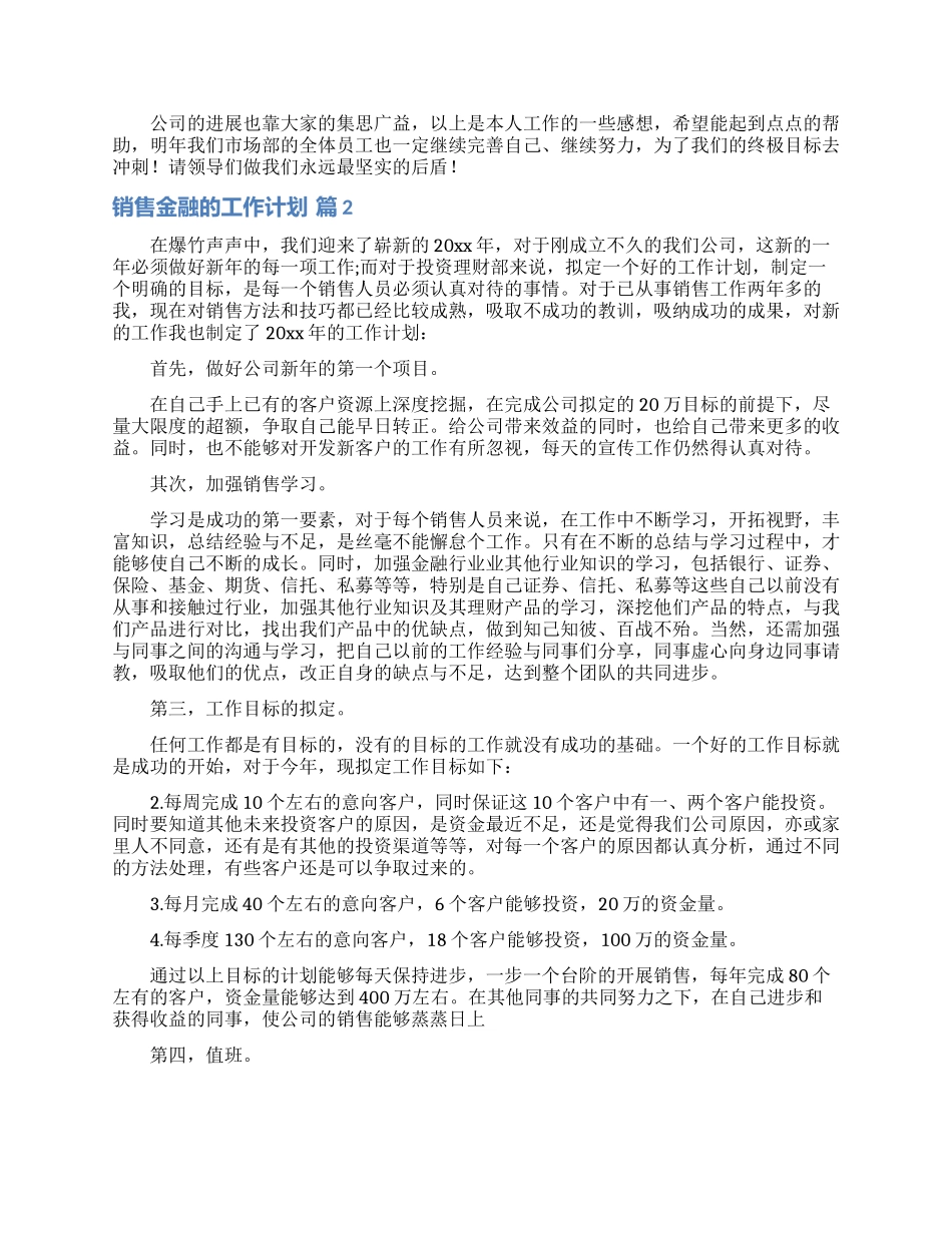 销售金融的工作计划范文锦集10篇_第2页