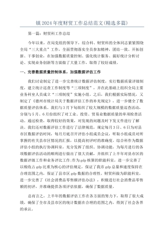 镇2024年度财贸工作总结范文