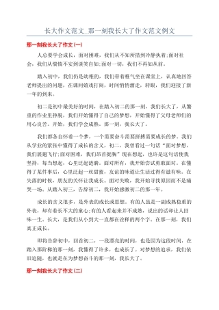 长大作文范文-那一刻我长大了作文范文例文