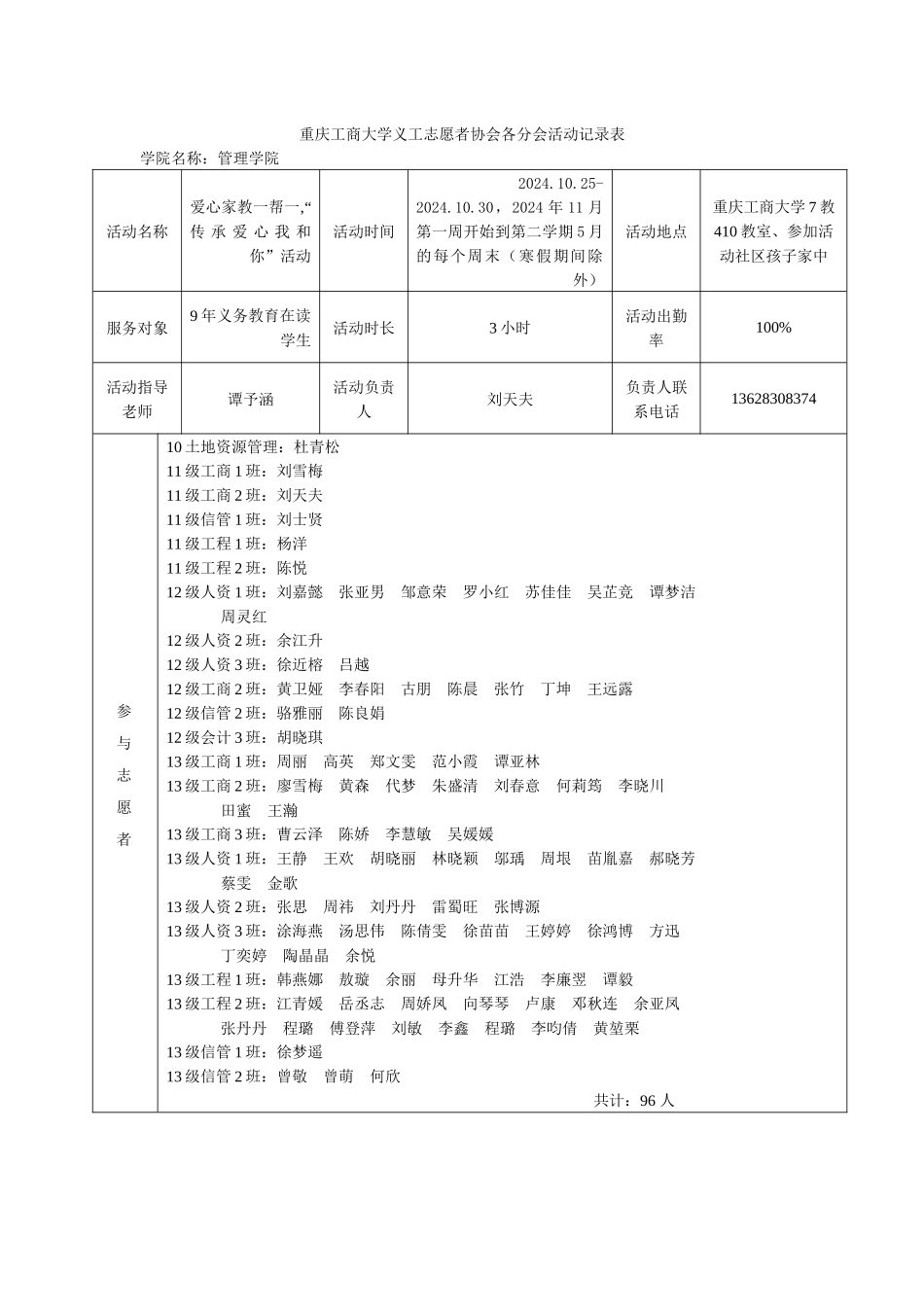 长期爱心家教活动记录表_第1页