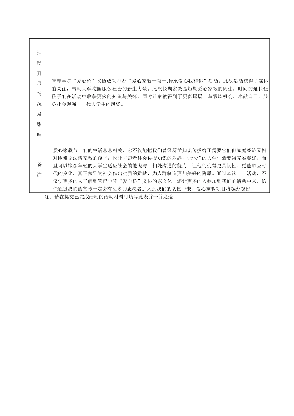 长期爱心家教活动记录表_第2页