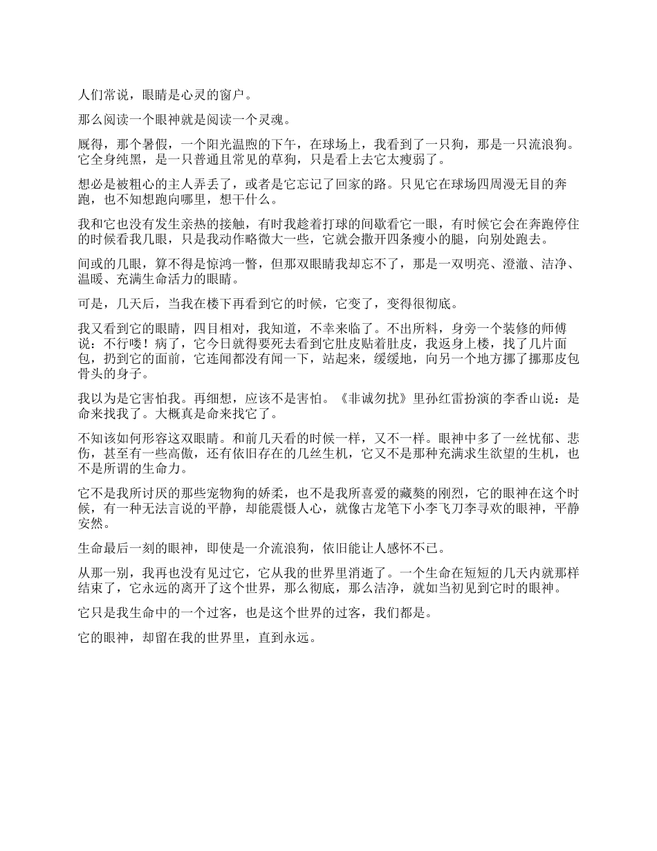 阅读一个眼神作文800字_第1页