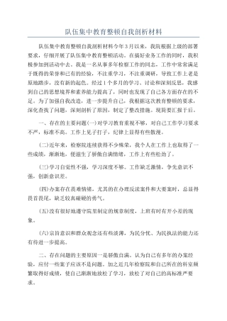 队伍集中教育整顿自我剖析材料