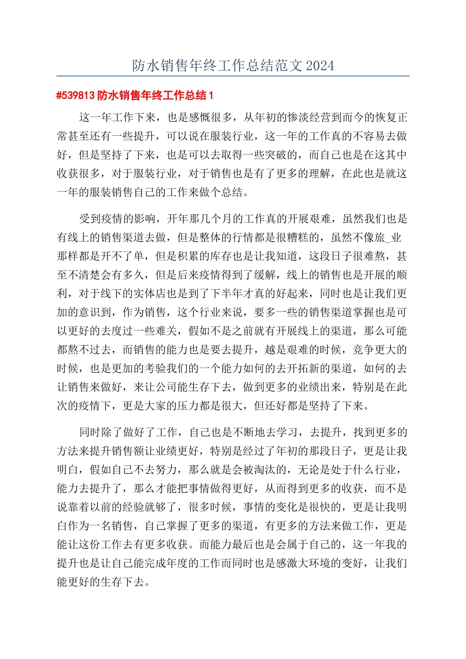 防水销售年终工作总结范文2024_第1页