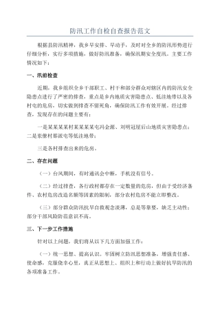 防汛工作自检自查报告范文