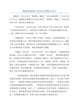 除隐患提能力活动自查报告范文