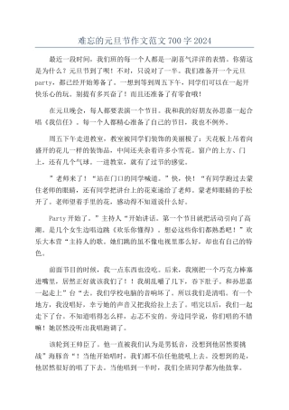 难忘的元旦节作文范文700字2024
