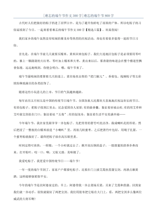 难忘的端午节800字